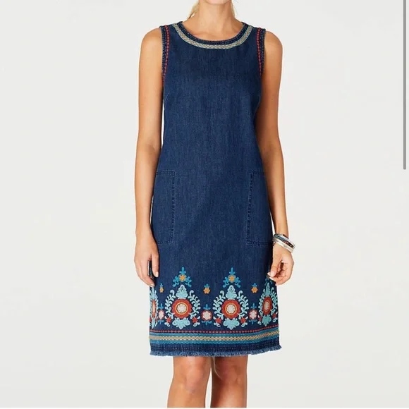 J. Jill | Dresses | J Jill Luxurious Embroidered Malibu Denim Dress |  Poshmark